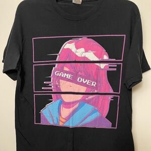 Port Authority Black Tee with Pink and Blue Graphic